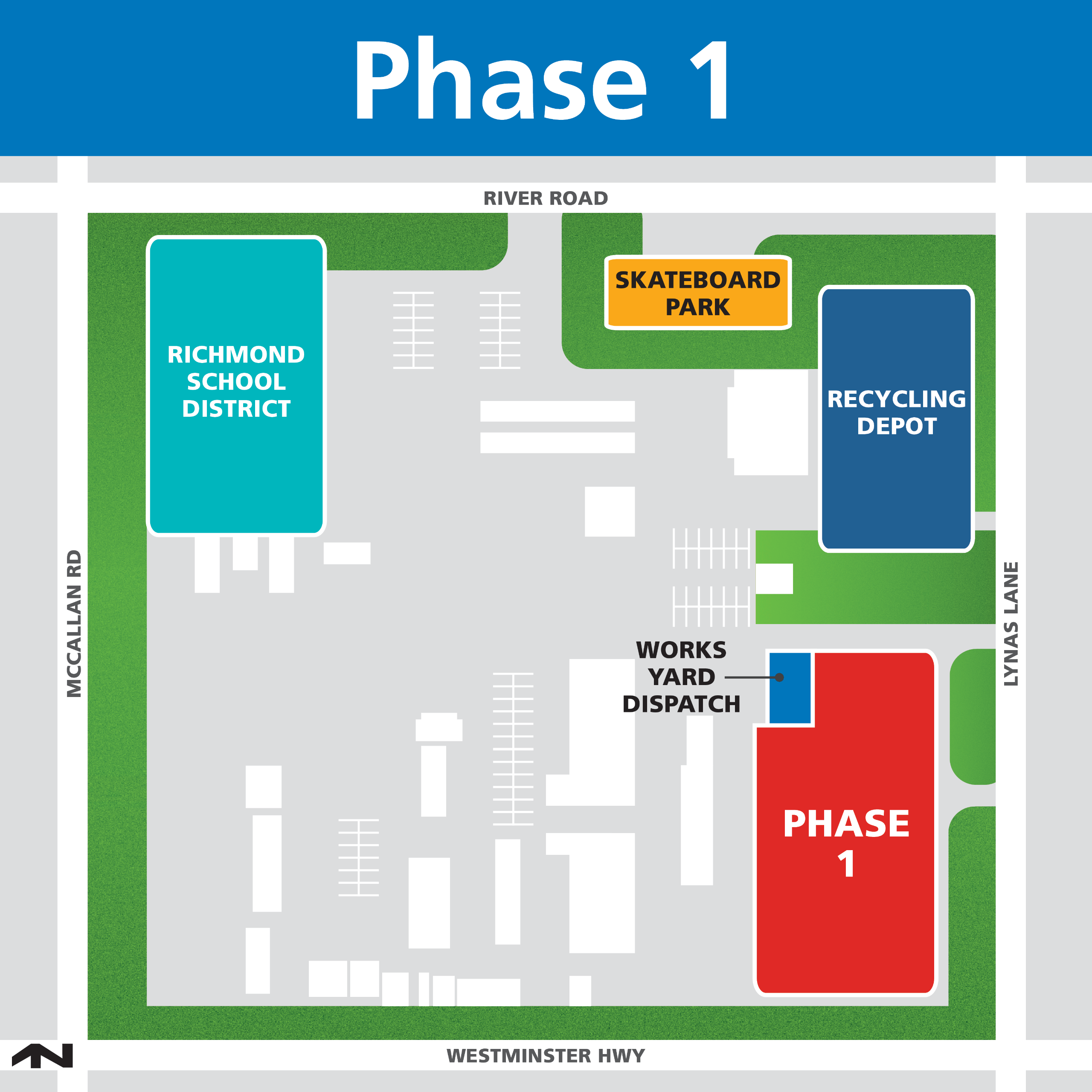 Aerial map showing the Phase 1 Construction Zone